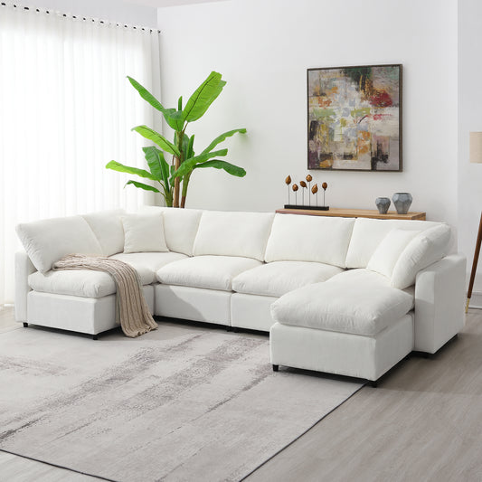 130*65' Modern Modular Cloud Sofa Bed, 6 Seat Chenille Sectional Couch