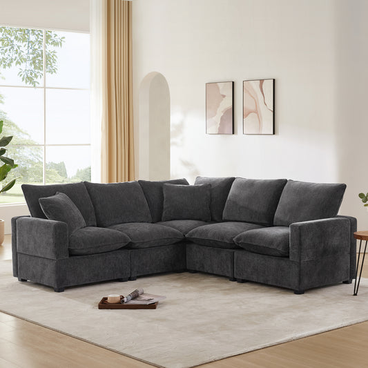 86*86' Modern L Shape Modular Sofa, 5 Seat Chenille Sectional Couch