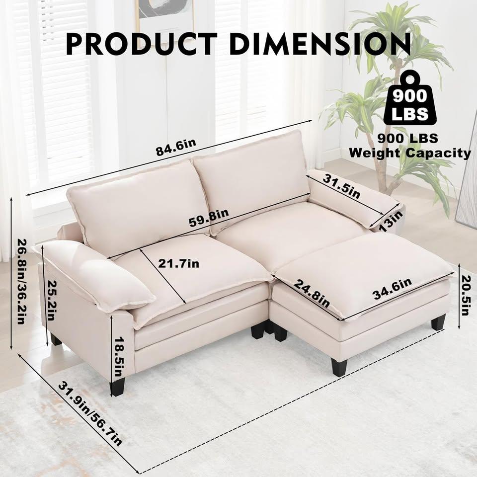 2-Seater Sectional Sofa with Ottoman – Compact, Cozy &amp; Modern