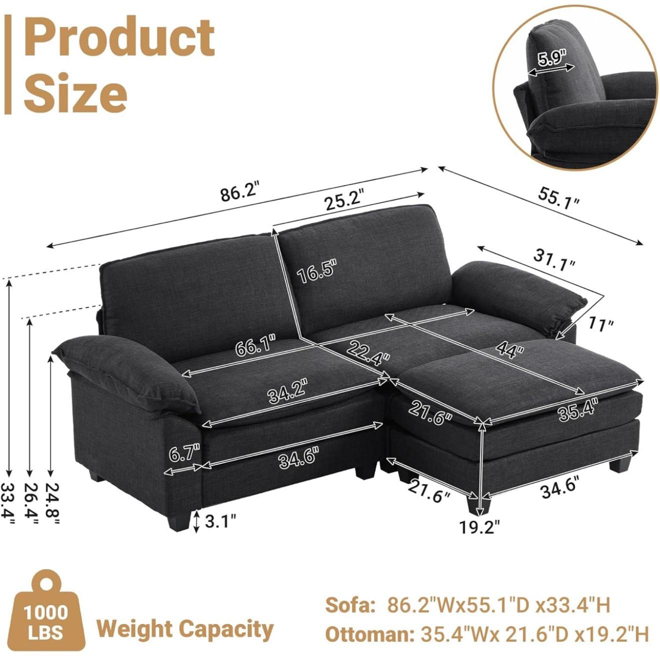 2-Seater Sectional Sofa with Ottoman – Compact, Cozy &amp; Modern