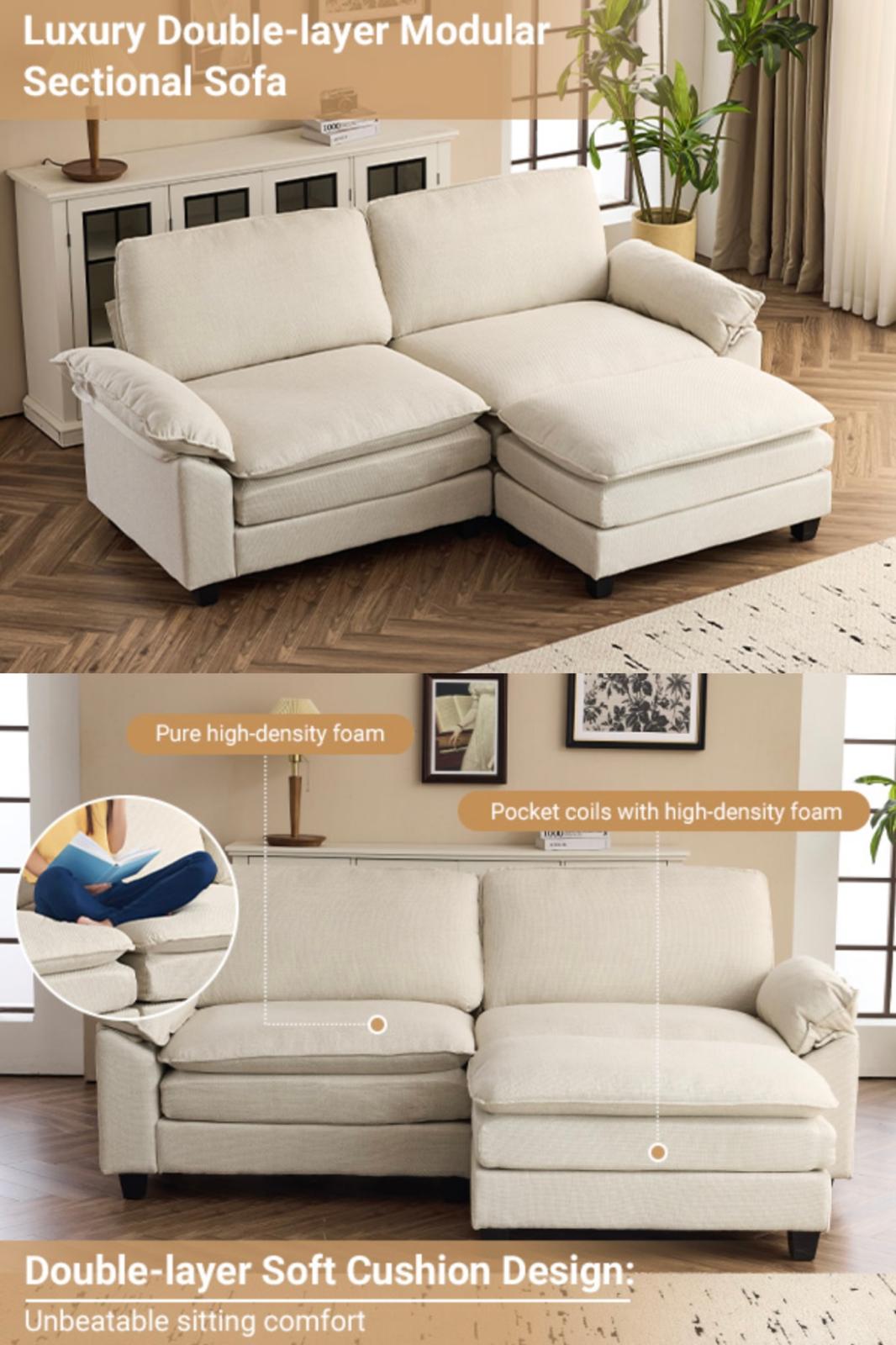 2-Seater Sectional Sofa with Ottoman – Compact, Cozy &amp; Modern