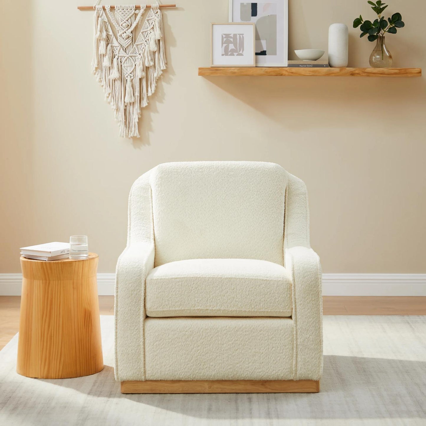 Modern Cream Bouclé Swivel Chair – Brand New in Box