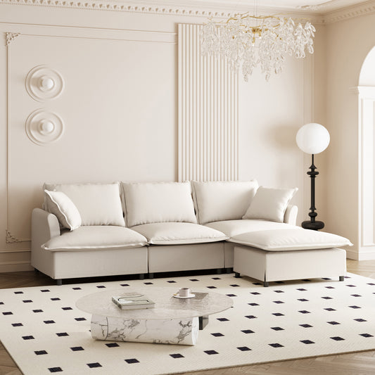 Chenille Sectional Sofa with Ottoman,L Shaped Cloud Couch